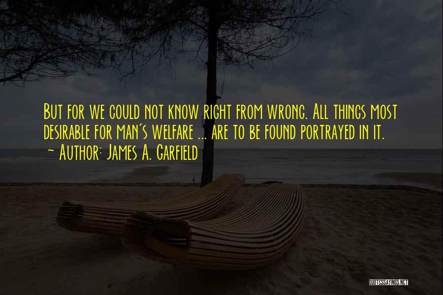 James A. Garfield Quotes: But For We Could Not Know Right From Wrong. All Things Most Desirable For Man's Welfare ... Are To Be