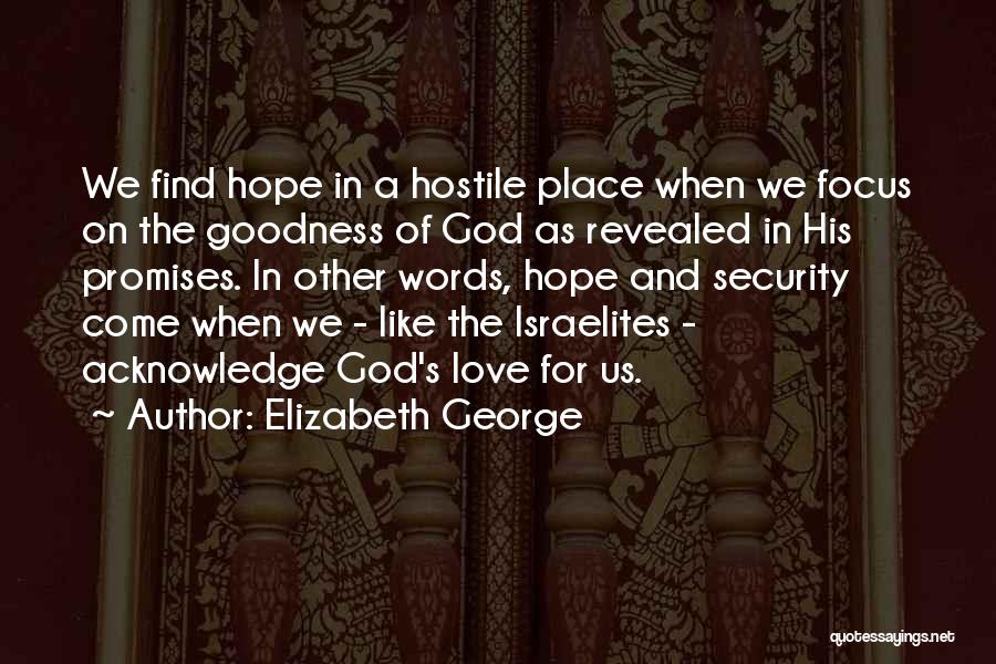 Elizabeth George Quotes: We Find Hope In A Hostile Place When We Focus On The Goodness Of God As Revealed In His Promises.