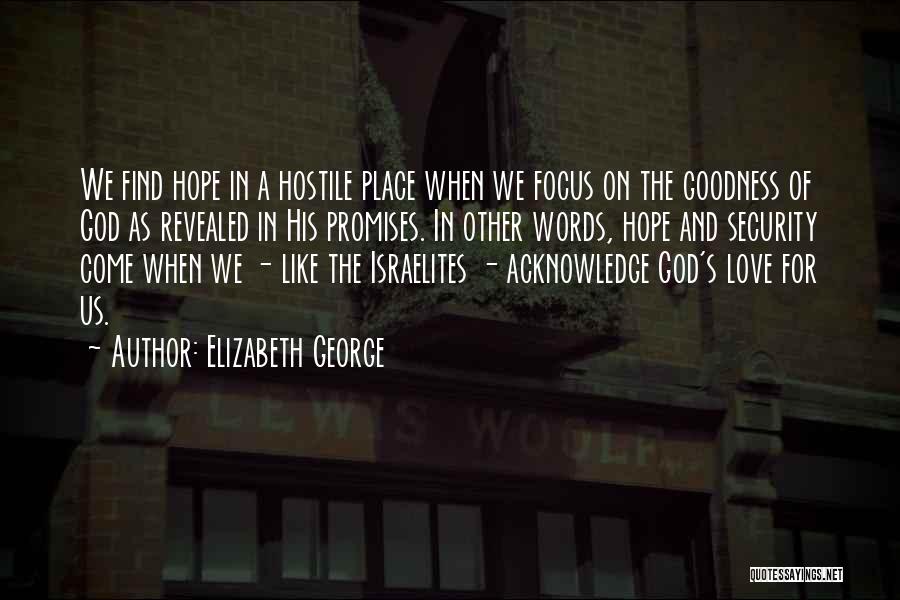 Elizabeth George Quotes: We Find Hope In A Hostile Place When We Focus On The Goodness Of God As Revealed In His Promises.