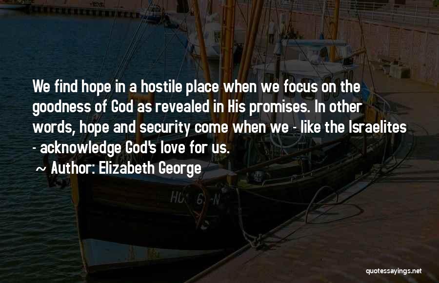 Elizabeth George Quotes: We Find Hope In A Hostile Place When We Focus On The Goodness Of God As Revealed In His Promises.