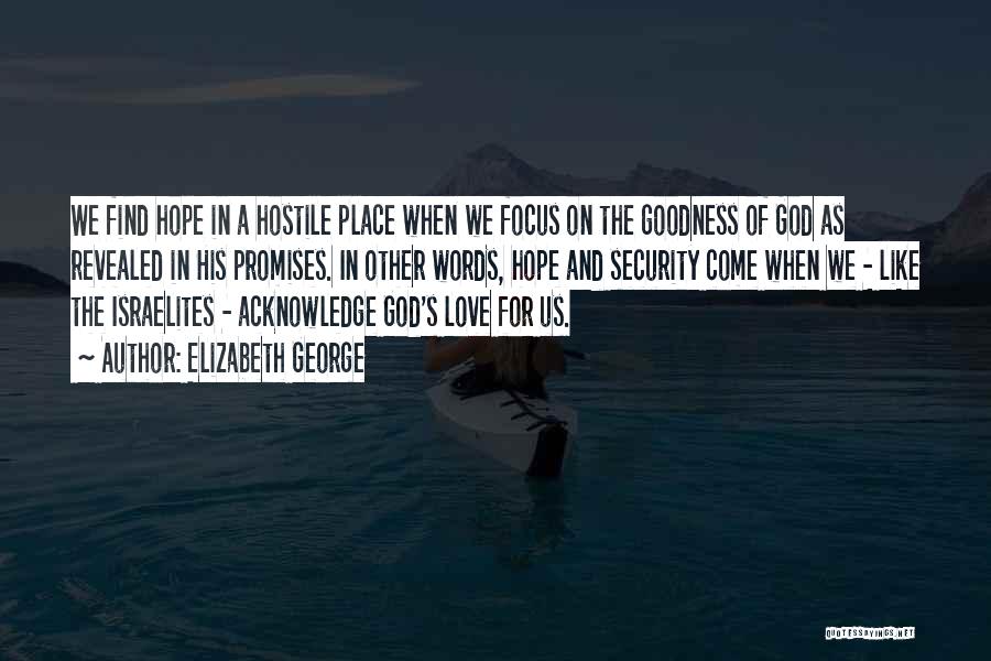 Elizabeth George Quotes: We Find Hope In A Hostile Place When We Focus On The Goodness Of God As Revealed In His Promises.