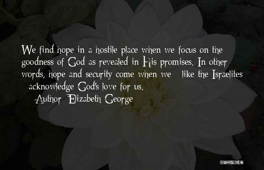 Elizabeth George Quotes: We Find Hope In A Hostile Place When We Focus On The Goodness Of God As Revealed In His Promises.