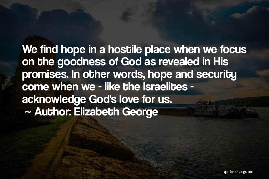 Elizabeth George Quotes: We Find Hope In A Hostile Place When We Focus On The Goodness Of God As Revealed In His Promises.