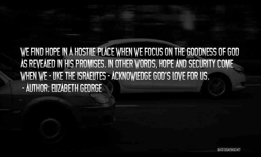 Elizabeth George Quotes: We Find Hope In A Hostile Place When We Focus On The Goodness Of God As Revealed In His Promises.