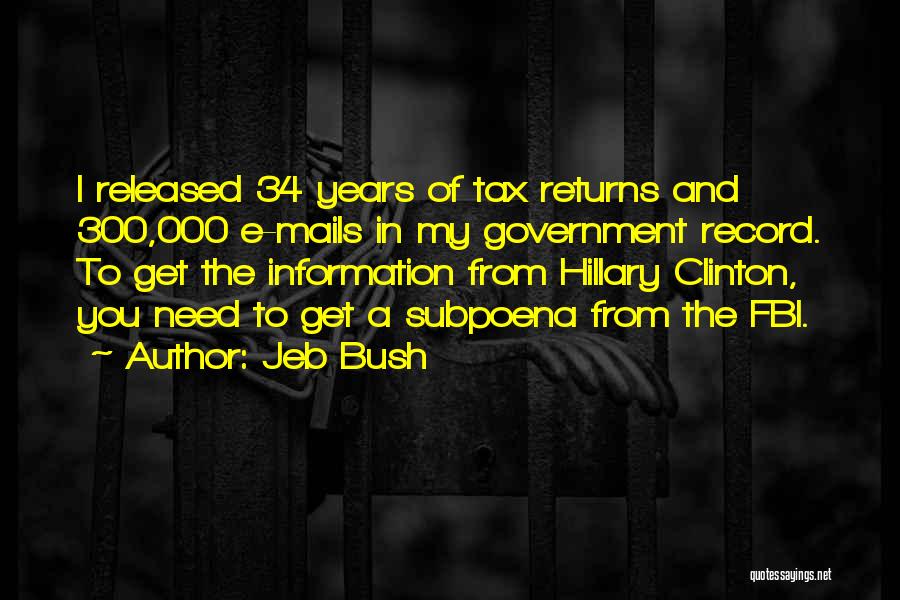 Jeb Bush Quotes: I Released 34 Years Of Tax Returns And 300,000 E-mails In My Government Record. To Get The Information From Hillary