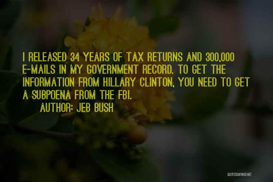 Jeb Bush Quotes: I Released 34 Years Of Tax Returns And 300,000 E-mails In My Government Record. To Get The Information From Hillary