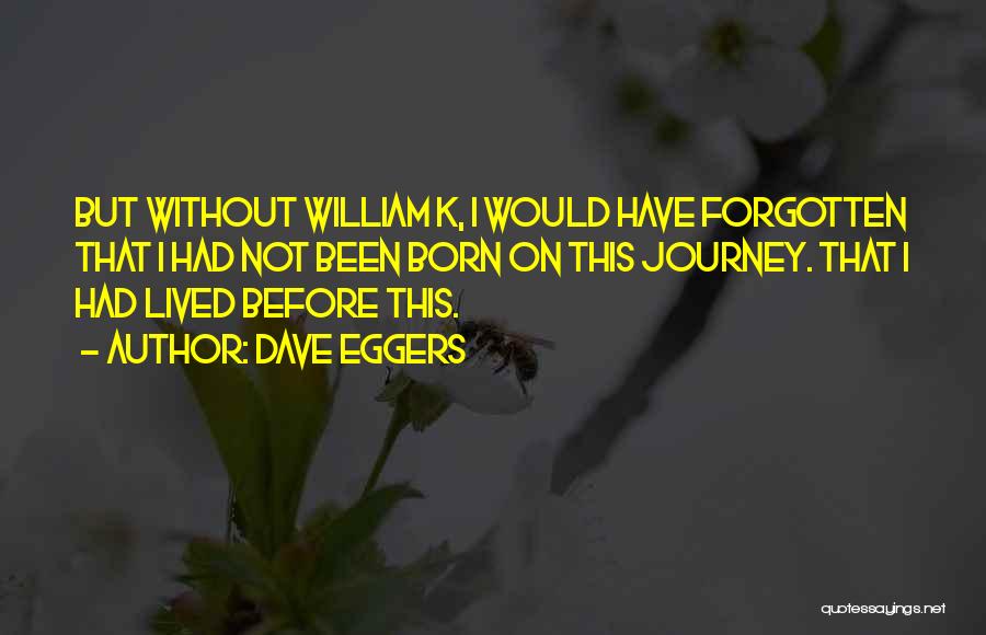 Dave Eggers Quotes: But Without William K, I Would Have Forgotten That I Had Not Been Born On This Journey. That I Had