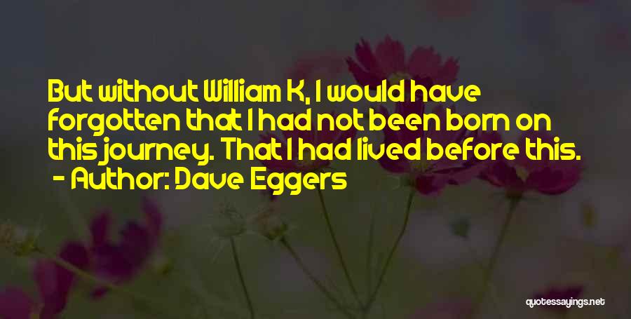 Dave Eggers Quotes: But Without William K, I Would Have Forgotten That I Had Not Been Born On This Journey. That I Had