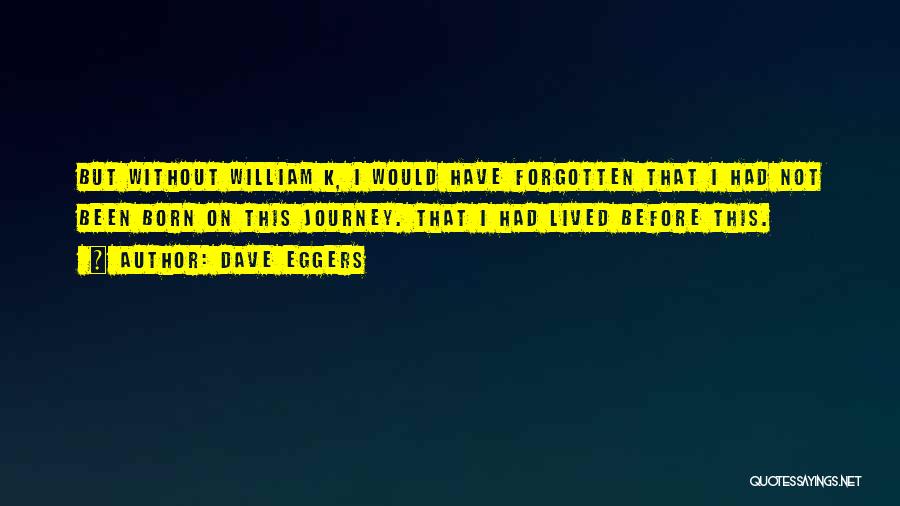 Dave Eggers Quotes: But Without William K, I Would Have Forgotten That I Had Not Been Born On This Journey. That I Had