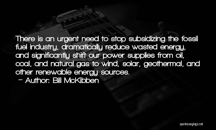 Bill McKibben Quotes: There Is An Urgent Need To Stop Subsidizing The Fossil Fuel Industry, Dramatically Reduce Wasted Energy, And Significantly Shift Our