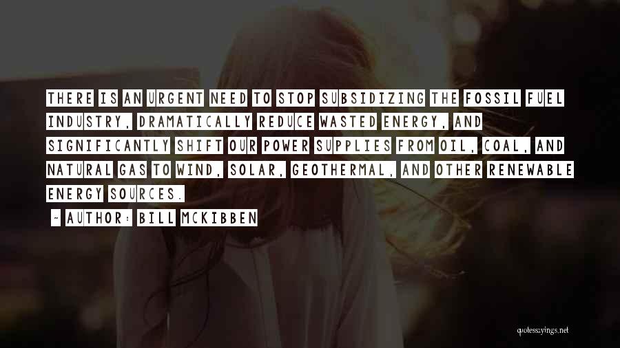 Bill McKibben Quotes: There Is An Urgent Need To Stop Subsidizing The Fossil Fuel Industry, Dramatically Reduce Wasted Energy, And Significantly Shift Our