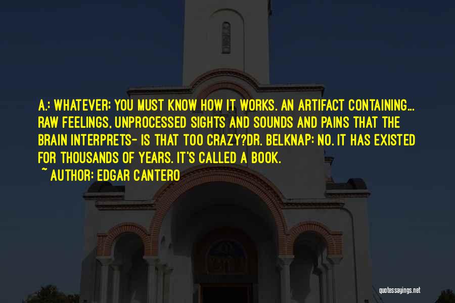 Edgar Cantero Quotes: A.: Whatever; You Must Know How It Works. An Artifact Containing... Raw Feelings, Unprocessed Sights And Sounds And Pains That