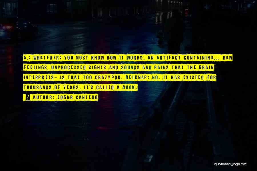 Edgar Cantero Quotes: A.: Whatever; You Must Know How It Works. An Artifact Containing... Raw Feelings, Unprocessed Sights And Sounds And Pains That