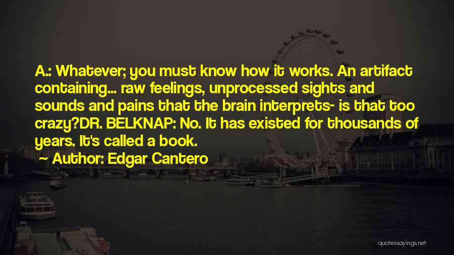 Edgar Cantero Quotes: A.: Whatever; You Must Know How It Works. An Artifact Containing... Raw Feelings, Unprocessed Sights And Sounds And Pains That