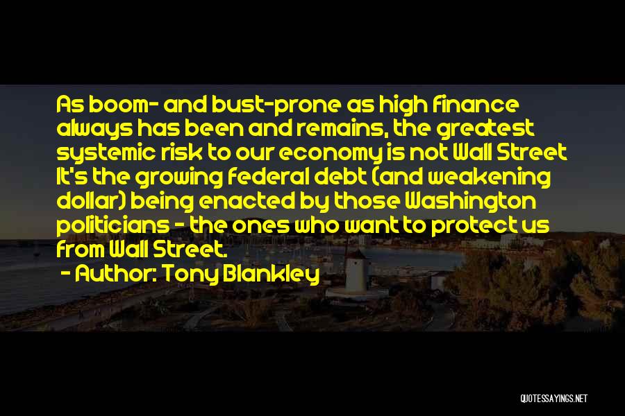 Tony Blankley Quotes: As Boom- And Bust-prone As High Finance Always Has Been And Remains, The Greatest Systemic Risk To Our Economy Is