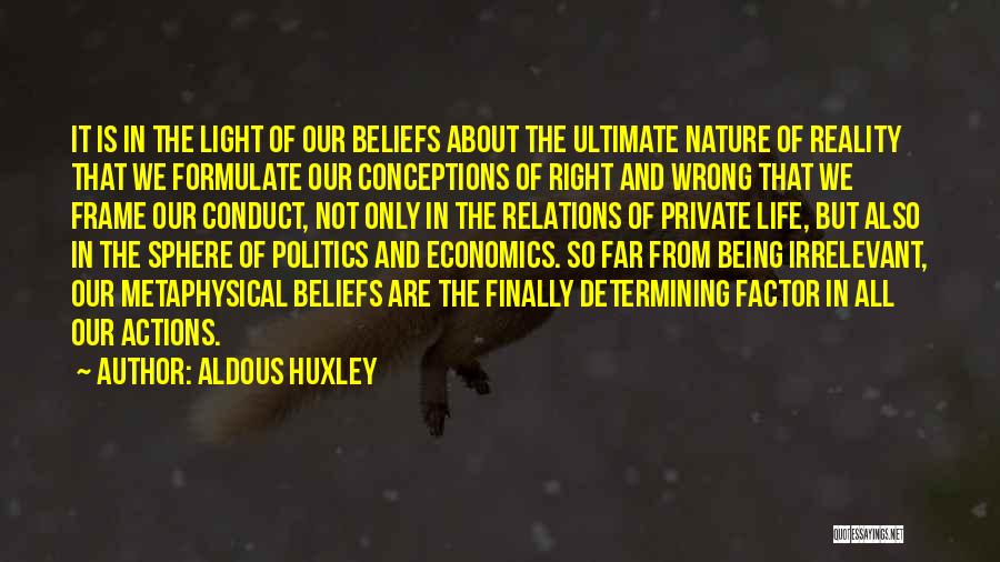 Aldous Huxley Quotes: It Is In The Light Of Our Beliefs About The Ultimate Nature Of Reality That We Formulate Our Conceptions Of