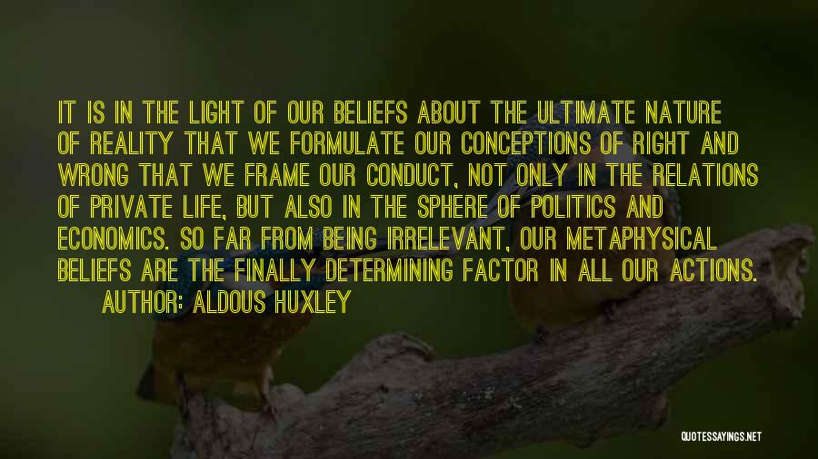 Aldous Huxley Quotes: It Is In The Light Of Our Beliefs About The Ultimate Nature Of Reality That We Formulate Our Conceptions Of