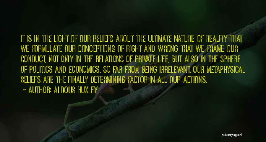 Aldous Huxley Quotes: It Is In The Light Of Our Beliefs About The Ultimate Nature Of Reality That We Formulate Our Conceptions Of