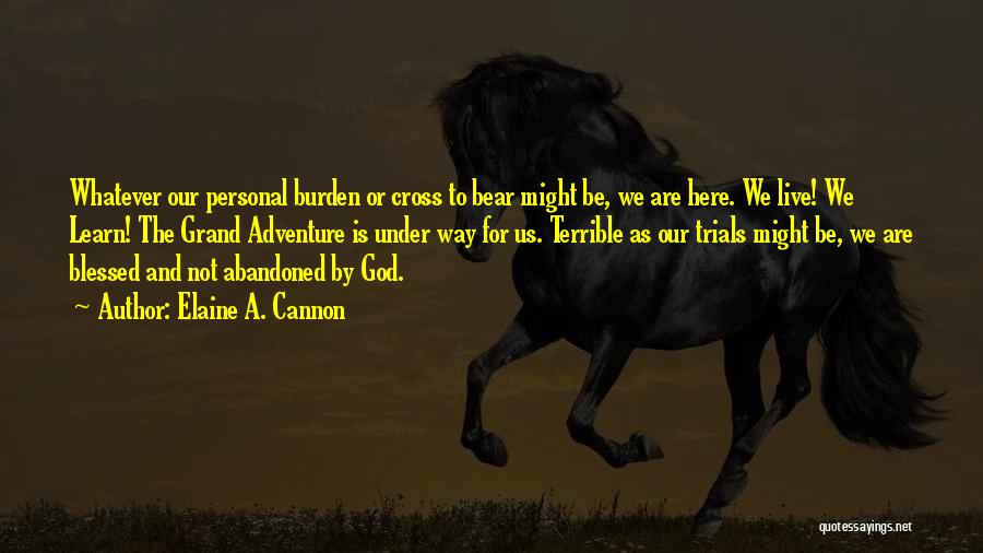 Elaine A. Cannon Quotes: Whatever Our Personal Burden Or Cross To Bear Might Be, We Are Here. We Live! We Learn! The Grand Adventure