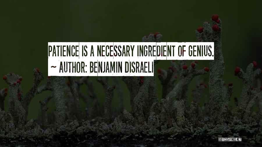 Benjamin Disraeli Quotes: Patience Is A Necessary Ingredient Of Genius.