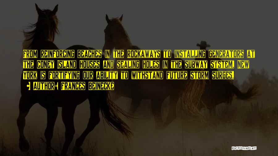Frances Beinecke Quotes: From Reinforcing Beaches In The Rockaways To Installing Generators At The Coney Island Houses And Sealing Holes In The Subway