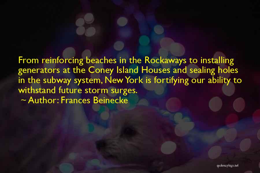 Frances Beinecke Quotes: From Reinforcing Beaches In The Rockaways To Installing Generators At The Coney Island Houses And Sealing Holes In The Subway