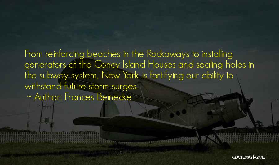 Frances Beinecke Quotes: From Reinforcing Beaches In The Rockaways To Installing Generators At The Coney Island Houses And Sealing Holes In The Subway