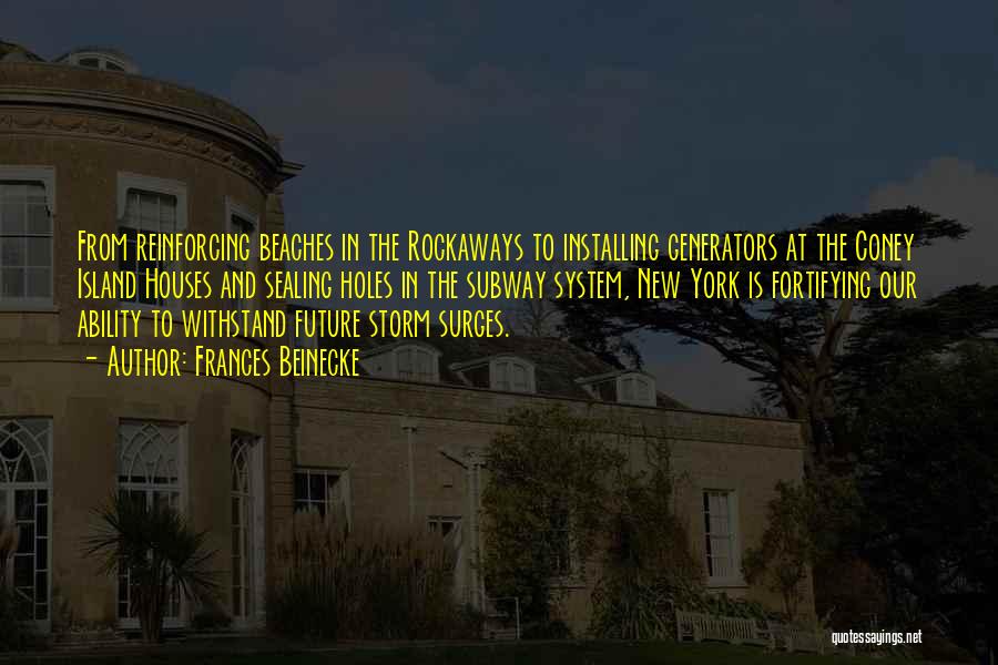 Frances Beinecke Quotes: From Reinforcing Beaches In The Rockaways To Installing Generators At The Coney Island Houses And Sealing Holes In The Subway