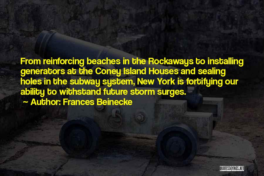 Frances Beinecke Quotes: From Reinforcing Beaches In The Rockaways To Installing Generators At The Coney Island Houses And Sealing Holes In The Subway