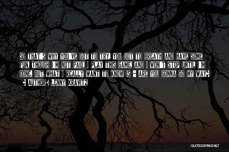 Lenny Kravitz Quotes: So That's Why You've Got To Try, You Got To Breath And Have Some Fun. Though I'm Not Paid, I