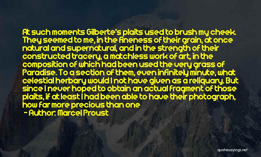 Marcel Proust Quotes: At Such Moments Gilberte's Plaits Used To Brush My Cheek. They Seemed To Me, In The Fineness Of Their Grain,