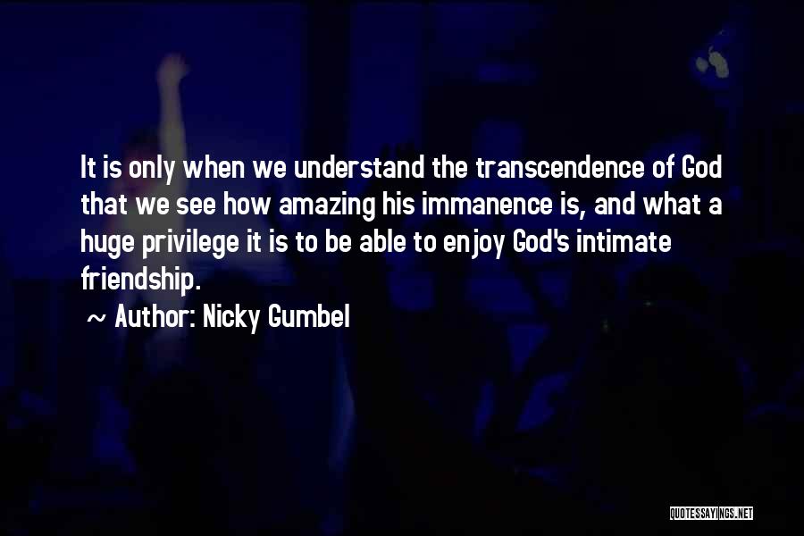 Nicky Gumbel Quotes: It Is Only When We Understand The Transcendence Of God That We See How Amazing His Immanence Is, And What