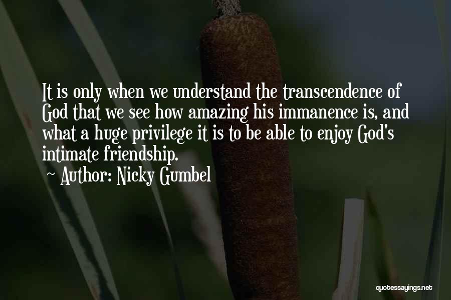 Nicky Gumbel Quotes: It Is Only When We Understand The Transcendence Of God That We See How Amazing His Immanence Is, And What