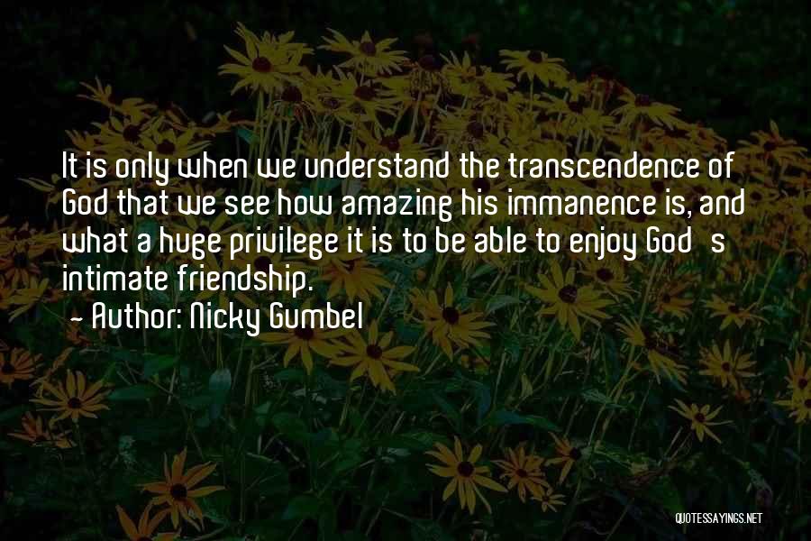 Nicky Gumbel Quotes: It Is Only When We Understand The Transcendence Of God That We See How Amazing His Immanence Is, And What