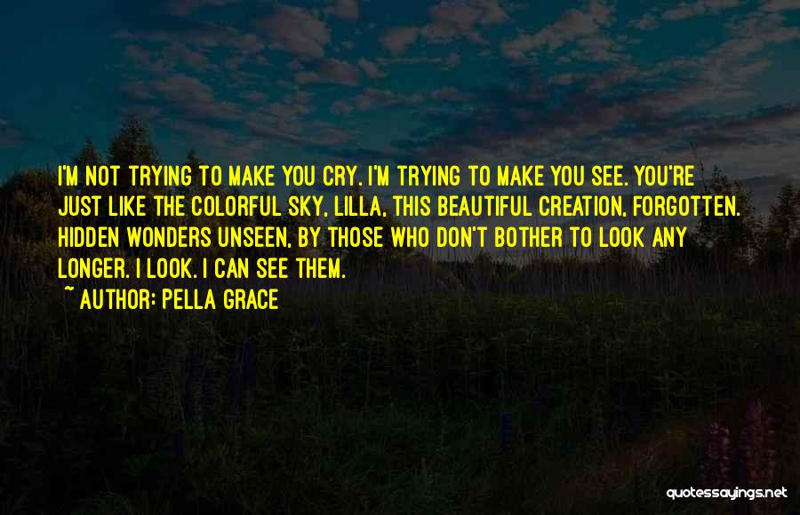 Pella Grace Quotes: I'm Not Trying To Make You Cry. I'm Trying To Make You See. You're Just Like The Colorful Sky, Lilla,