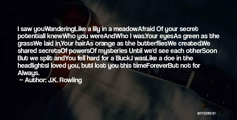 J.K. Rowling Quotes: I Saw Youwanderinglike A Lily In A Meadowafraid Of Your Secret Potentiali Knewwho You Wereandwho I Was.your Eyesas Green As