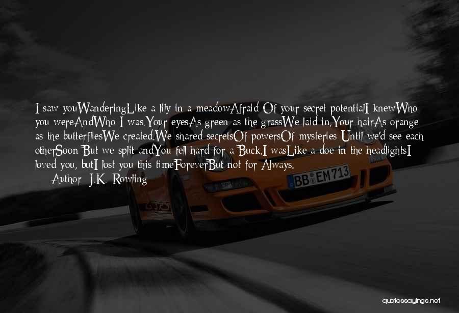 J.K. Rowling Quotes: I Saw Youwanderinglike A Lily In A Meadowafraid Of Your Secret Potentiali Knewwho You Wereandwho I Was.your Eyesas Green As