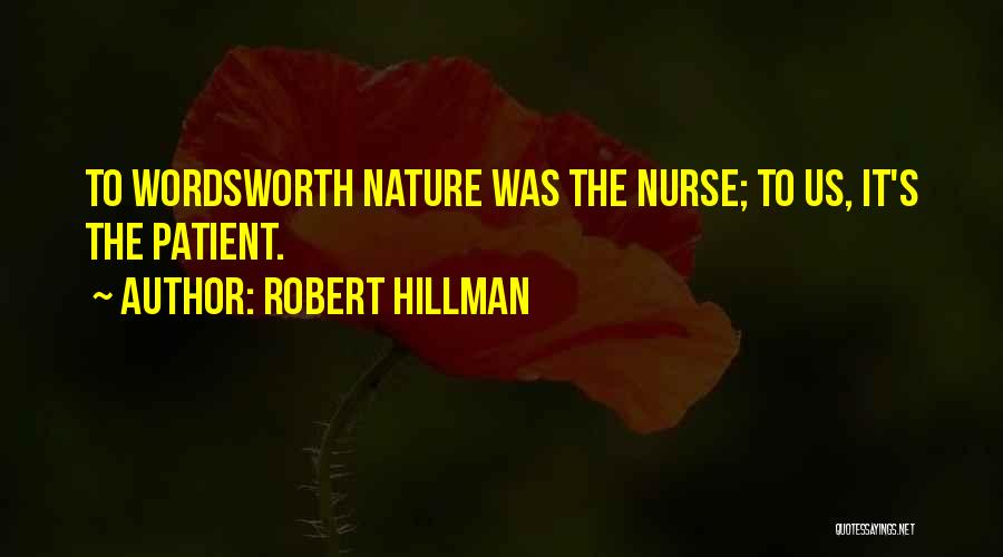 Robert Hillman Quotes: To Wordsworth Nature Was The Nurse; To Us, It's The Patient.