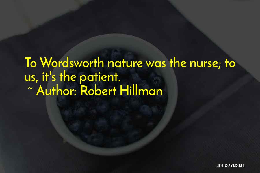 Robert Hillman Quotes: To Wordsworth Nature Was The Nurse; To Us, It's The Patient.