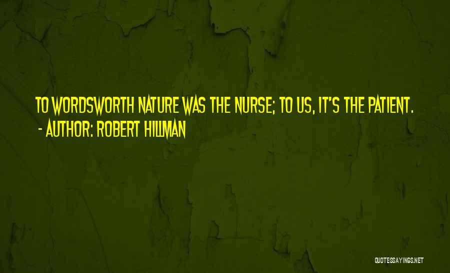 Robert Hillman Quotes: To Wordsworth Nature Was The Nurse; To Us, It's The Patient.