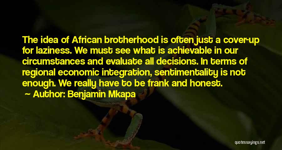 Benjamin Mkapa Quotes: The Idea Of African Brotherhood Is Often Just A Cover-up For Laziness. We Must See What Is Achievable In Our