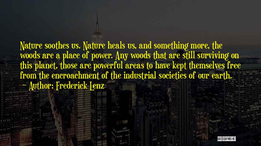 Frederick Lenz Quotes: Nature Soothes Us. Nature Heals Us, And Something More, The Woods Are A Place Of Power. Any Woods That Are