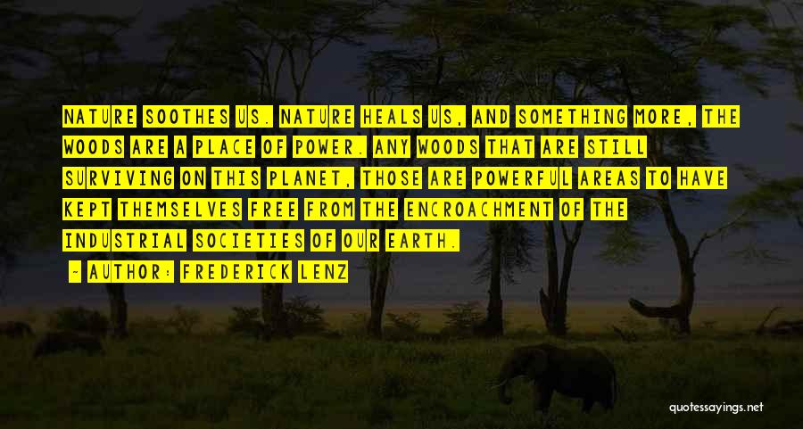 Frederick Lenz Quotes: Nature Soothes Us. Nature Heals Us, And Something More, The Woods Are A Place Of Power. Any Woods That Are