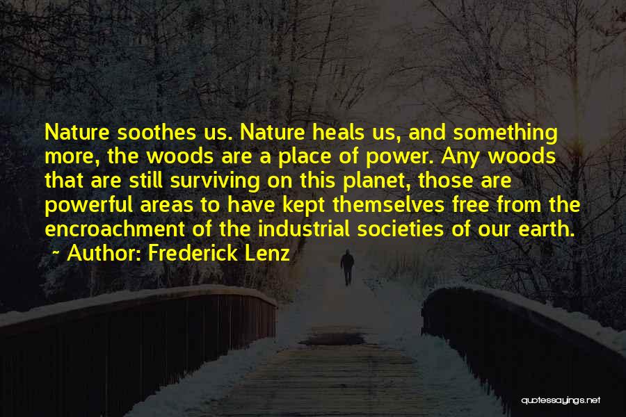 Frederick Lenz Quotes: Nature Soothes Us. Nature Heals Us, And Something More, The Woods Are A Place Of Power. Any Woods That Are
