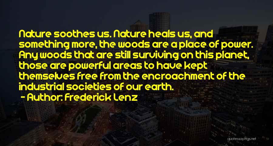 Frederick Lenz Quotes: Nature Soothes Us. Nature Heals Us, And Something More, The Woods Are A Place Of Power. Any Woods That Are