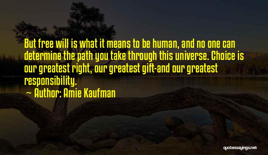 Amie Kaufman Quotes: But Free Will Is What It Means To Be Human, And No One Can Determine The Path You Take Through