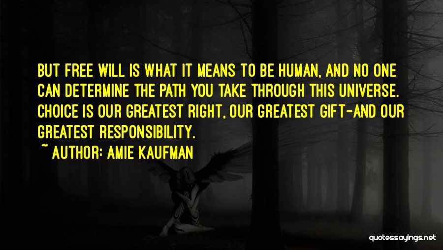 Amie Kaufman Quotes: But Free Will Is What It Means To Be Human, And No One Can Determine The Path You Take Through