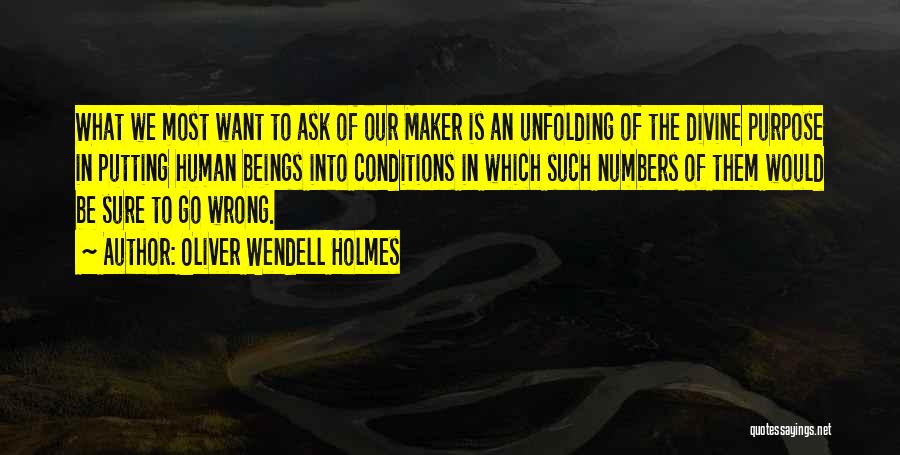 Oliver Wendell Holmes Quotes: What We Most Want To Ask Of Our Maker Is An Unfolding Of The Divine Purpose In Putting Human Beings