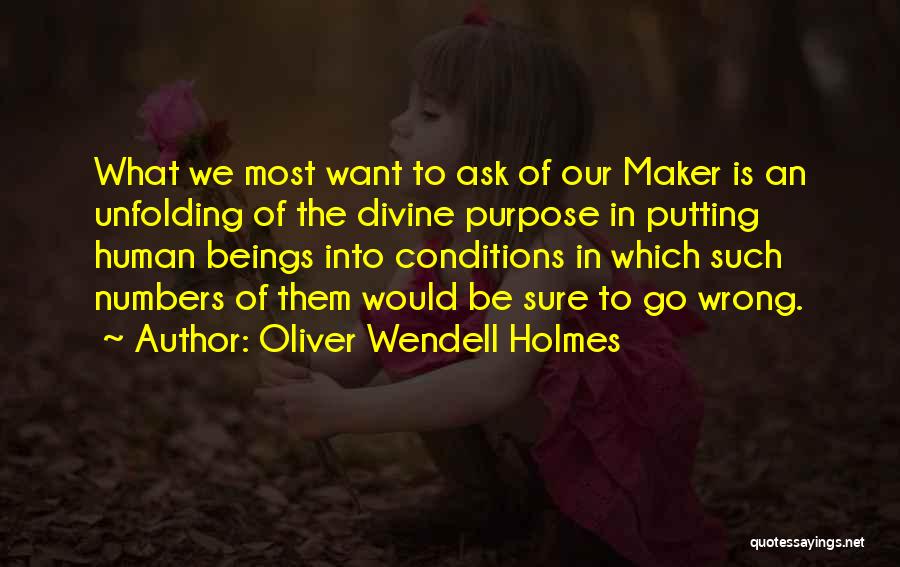 Oliver Wendell Holmes Quotes: What We Most Want To Ask Of Our Maker Is An Unfolding Of The Divine Purpose In Putting Human Beings