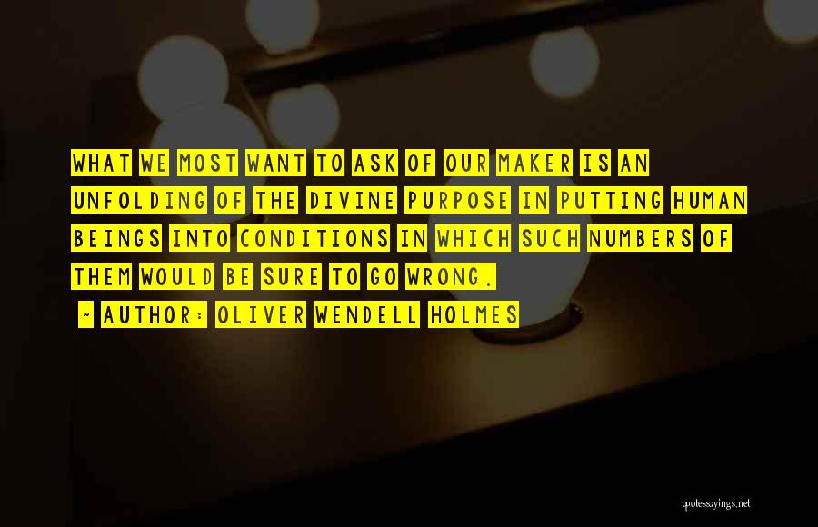 Oliver Wendell Holmes Quotes: What We Most Want To Ask Of Our Maker Is An Unfolding Of The Divine Purpose In Putting Human Beings